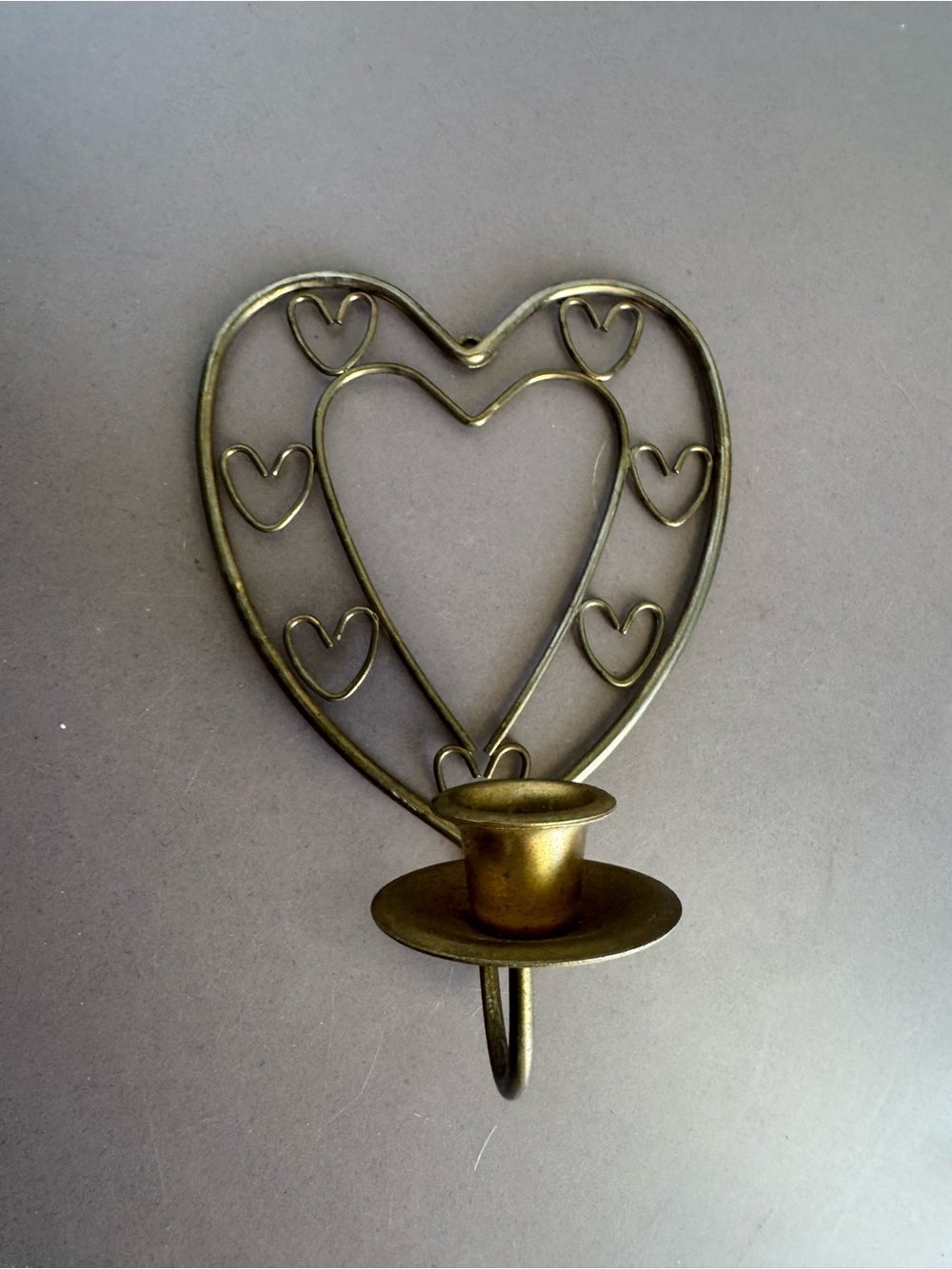 Brass-Tone Heart Wall Candle Sconce - Antique Brass Finish
